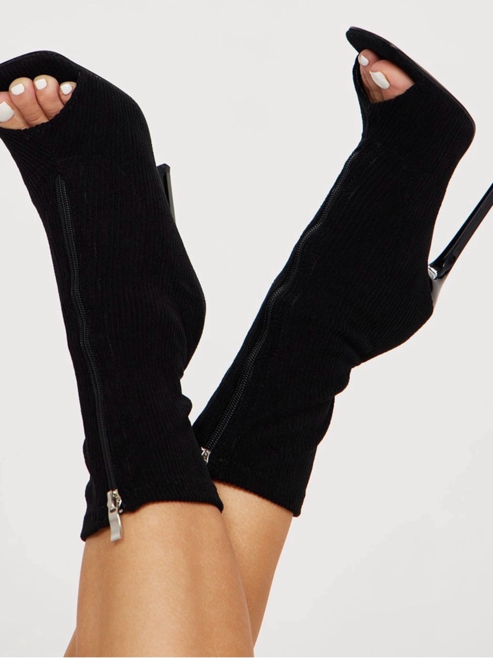 Fashion Nova Black Open-Toe Zip Sock Booties